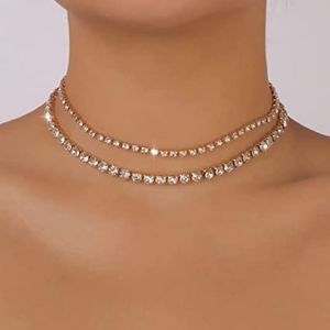 Sixexey Layered Rhinestone Necklaces Gold Crystal Necklace Chains